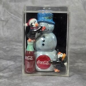 Coca-Cola Pearlescent Porcelain Christmas Ornament Snowman Penguin 2003